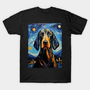 Black and Tan Coonhound Night painting T-Shirt